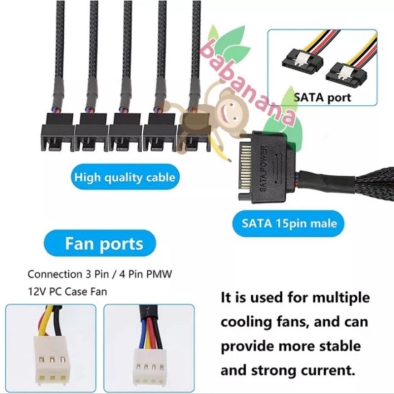 Kabel splitter 1 to 5 cabang fan hub sata pwm fan case pc adapter