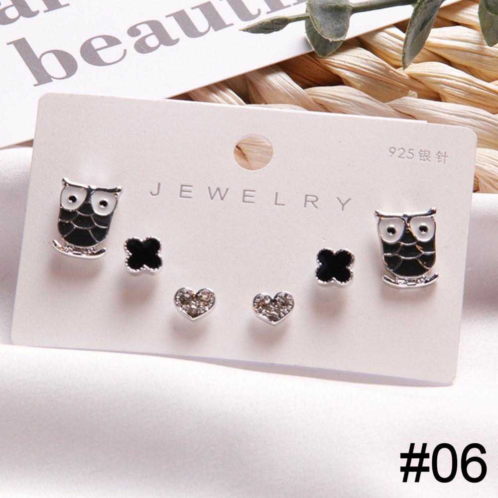 Timekey 3 Pasang Anting Tusuk Silver Desain Bunga Hias Zirconmutiara Untuk Wanita A2K2