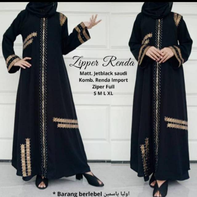 Abaya zipper renda metalic abaya arab by dini colection