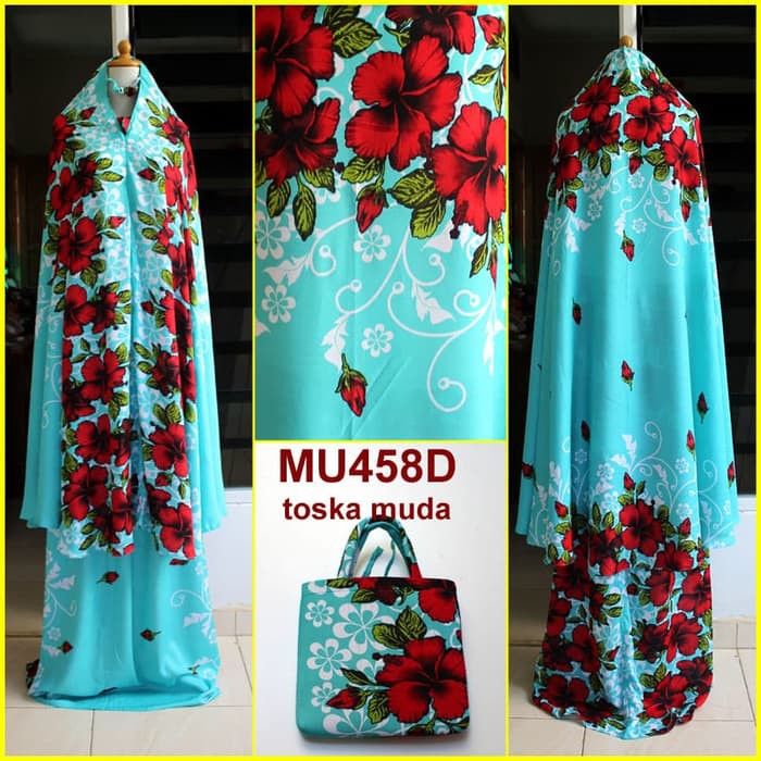 Best Seller  Mukena Bali Motif Bunga Sepatu Semi Jumbo - MU458D (Toska Muda)