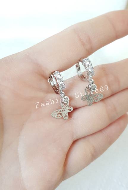 Anting jurai import buterfly perhiasan emas putih anting jurai xuping bestseller cantik siap kirim