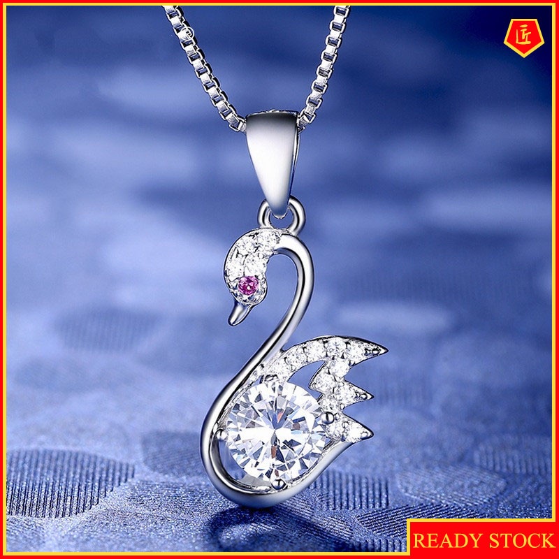 [Ready Stock]Fashionable Elegant 925 Silver Diamond Swan Pendant Necklace