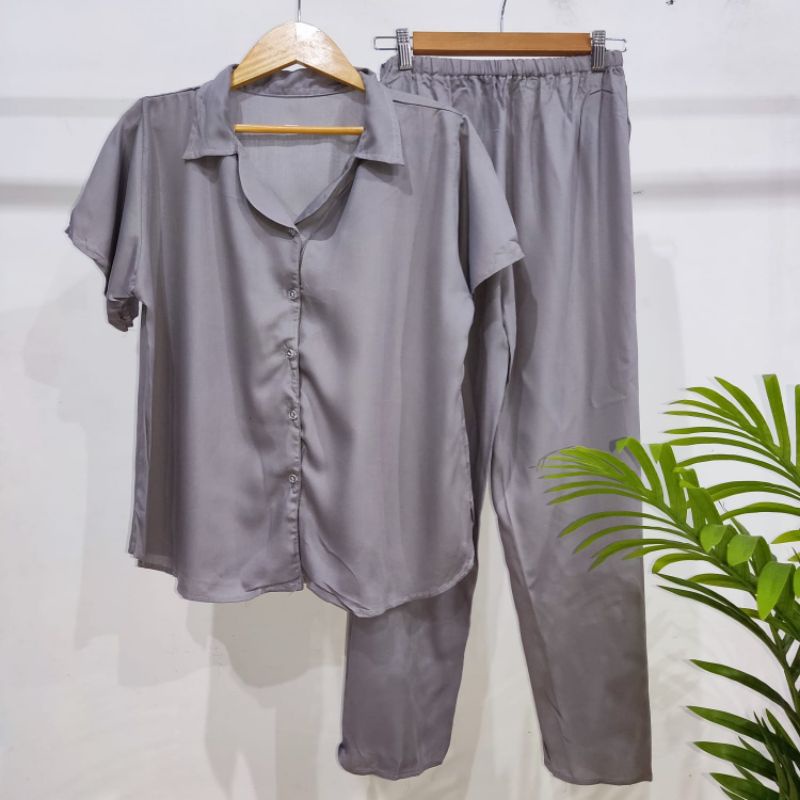 PIYAMA KANCING POLOS | PIYAMA RAYON POLOS-KCPD ABU