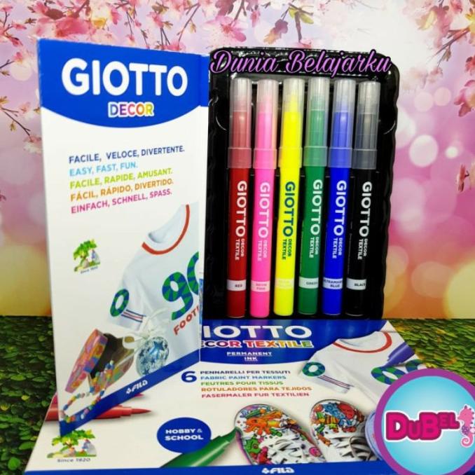 

Giotto Decor Textile Set Isi 6 Warna / Spidol Tekstil / Spidol Baju