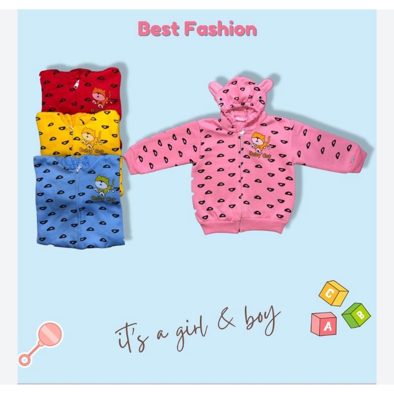 Jaket Bayi Hoodie 3 - 18 bulan Halus dan Hangat motif lucu