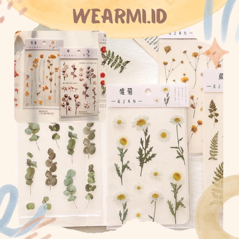 

Vintage transparent PET sticker lembar gypsophila flowers retro plants tanaman stiker lembar