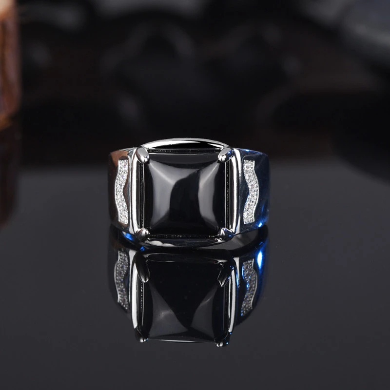 Cincin Model Terbuka Bahan Zircon Warna Hitam Untuk Pria Dan Wanita