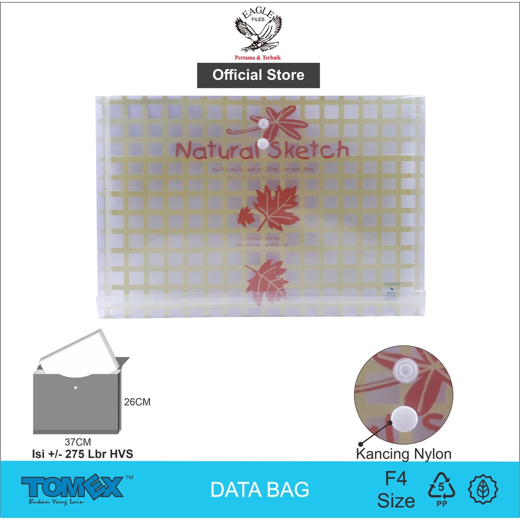 

TOMEX Map Plastik / Map Kancing / Map Kancing Plastik / Map Plastik Kancing Punggung Motif NATURAL F4 (Folio) / Data Bag File Horizontal TX 215008 H