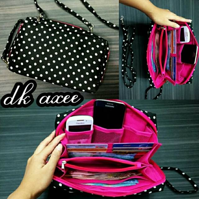Wallet bag polkadot hitam putih / tas slempang wanita murah