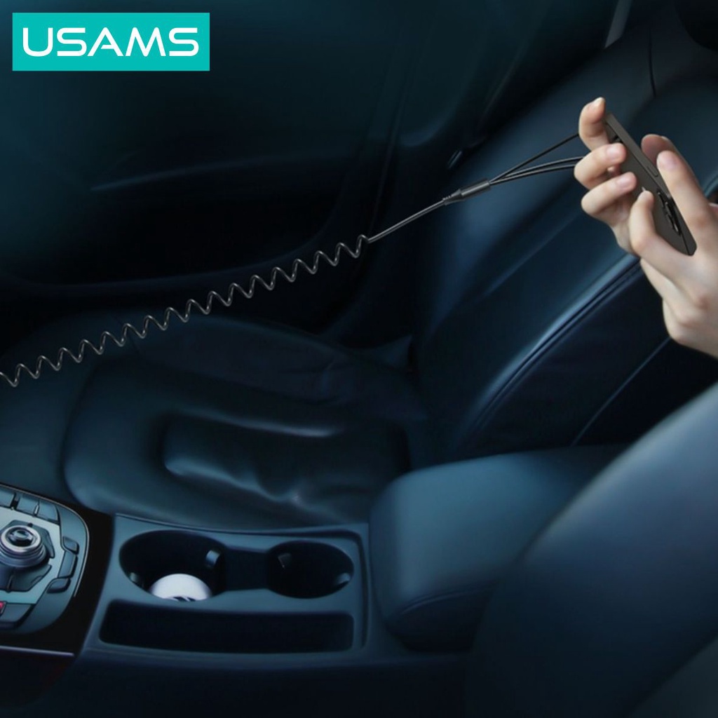 USAMS C22 Car Charger Mobil with 3IN1 Spring Cable Dual USB 3.4A Digital Display