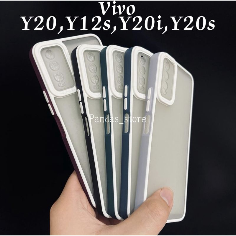 Pro Hybird Vivo Y20, Y12s, Y20i, Y20s Softcase Halus dan Elegan / Pinggiran Garis Putih Keren (Pandas)