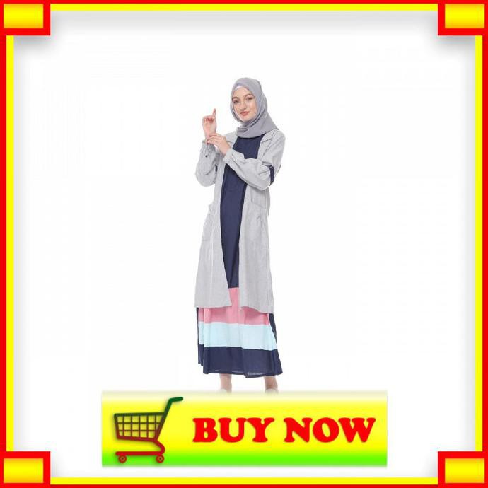 GM265 Dress Gamis Wanita Remaja Muslim Katun Lunan Go LG 750 Abu Navy