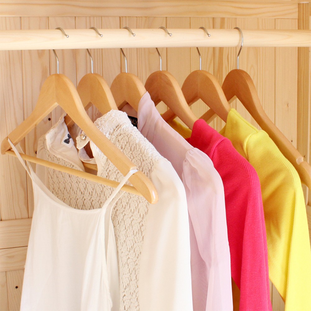 HOVELSHOP Hanger Kayu Palang Gantungan Baju Warna Natural 12pcs