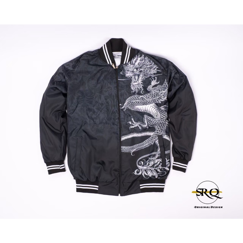 Jaket Sukajan Naga Jacket Dragon Jepang Japan Warna Hitam Kombinasi Abu Pria Lelaki Laki Cowo Cowok
