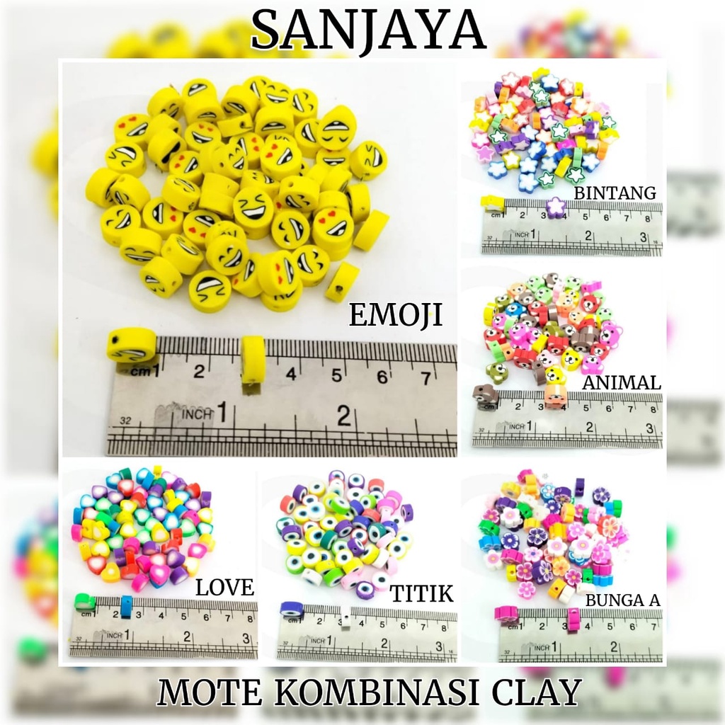 MANIK CLAY / MOTE CLAY / MANIK-MANIK SPACER POLYMER CLAY / MANIK CLAY MACAM-MACAM BENTUK / MOTE KOMBINASI CLAY