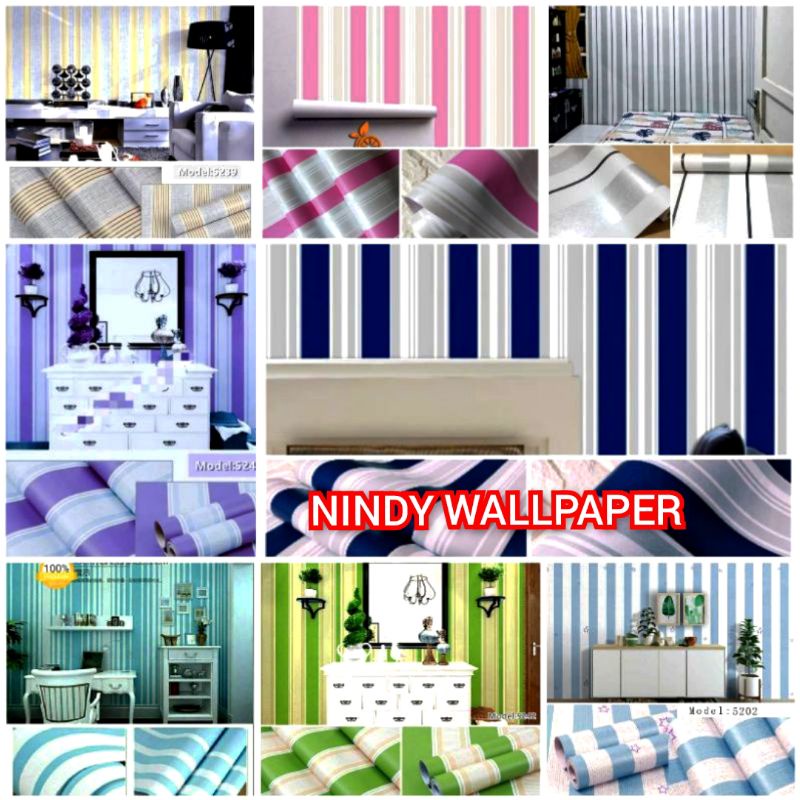 GROSIR TERMURAH C O D | Bayar Di Tempat | Wallpaper Sticker Dinding Salur Garis Biru Pink Ungu Hijau