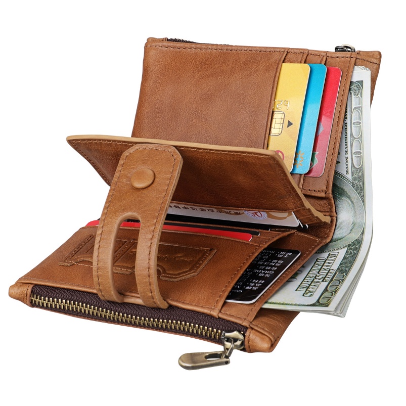 Dompet Pria Lipat Kulit Sapi Asli RFID Protection Leather Wallet AEH60