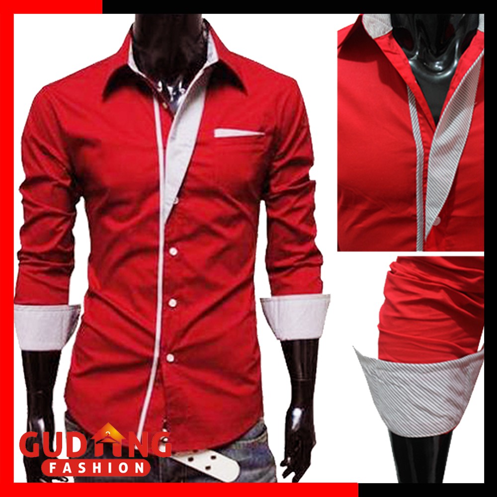 Kemeja Slimfit Model Korea Warna Merah - LNG 1214