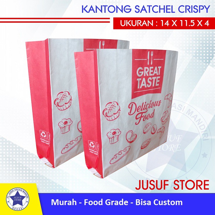 

iDk90 Paperbag foodgrade ukuran 14x11x4cm, kantong crispy cetak universal