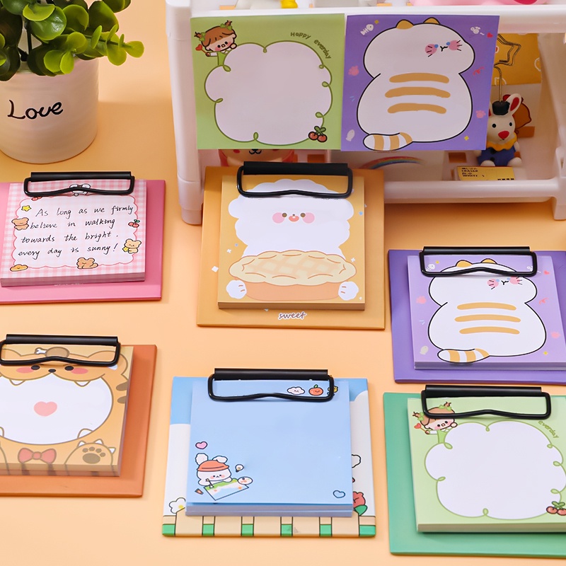 30 Lembar Notepad Portable Anti Lengket Motif Kartun Dengan Papan Klip