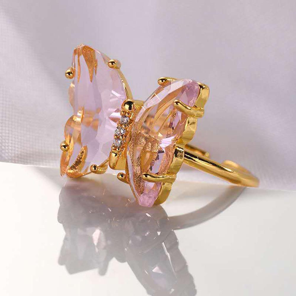 Needway Cincin Butterfly Finger Elegan Fashion Gaya Simple Transparan Hadiah Untuk Wanita Perhiasan Kristal