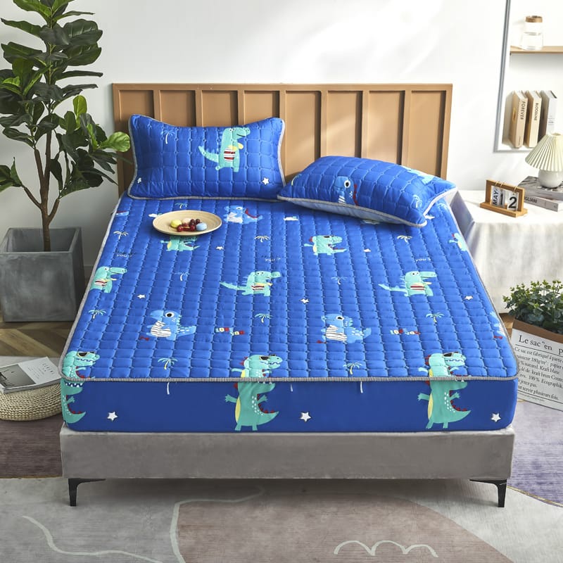 Sprei Waterproof / Anti Air Ukuran 180X200 Tinggi 25 cm, pilihan-Dinosaurus-Biru
