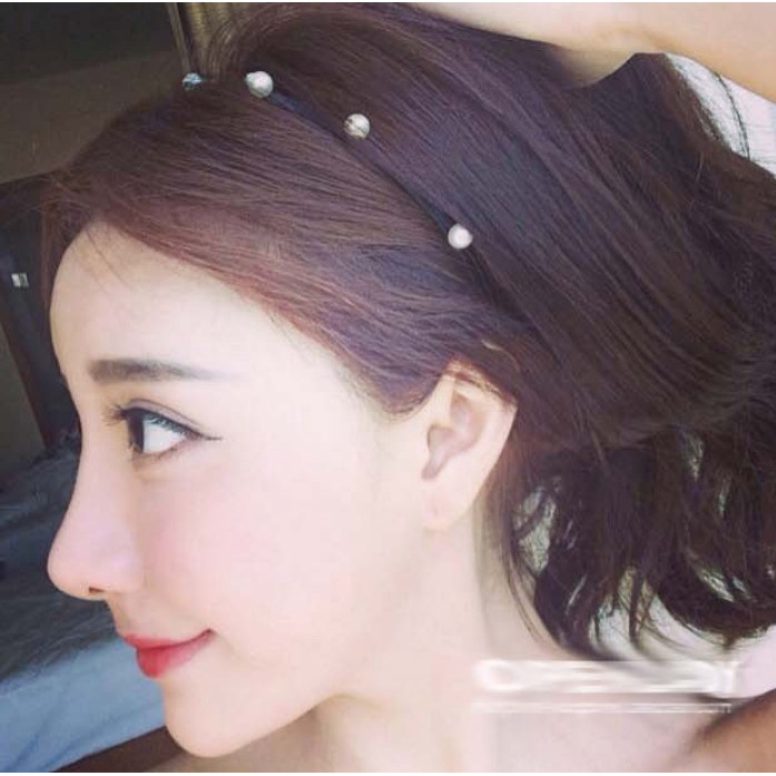 Bando Bandana Korea Wanita / Headband Polos Hitam Mutiara Denver