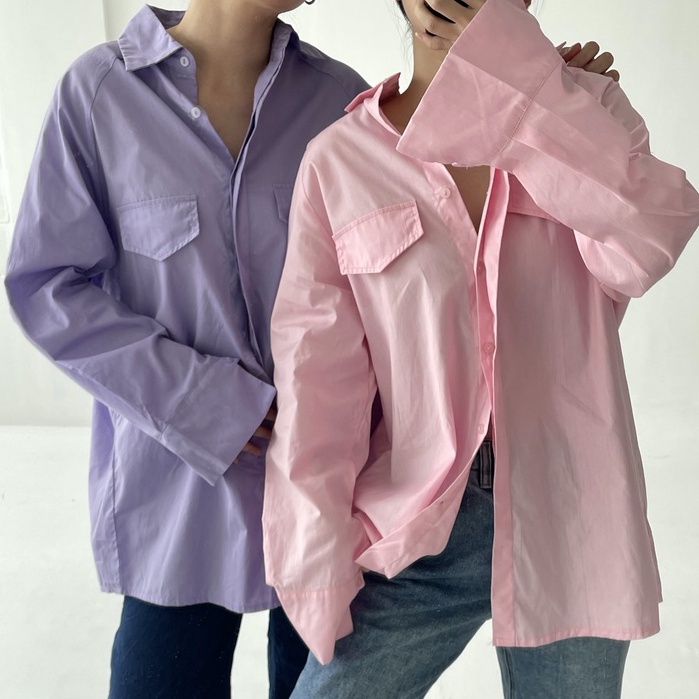 Peach Poppy JISOO  Shirt with Pockets - Atasan Wanita Kemeja