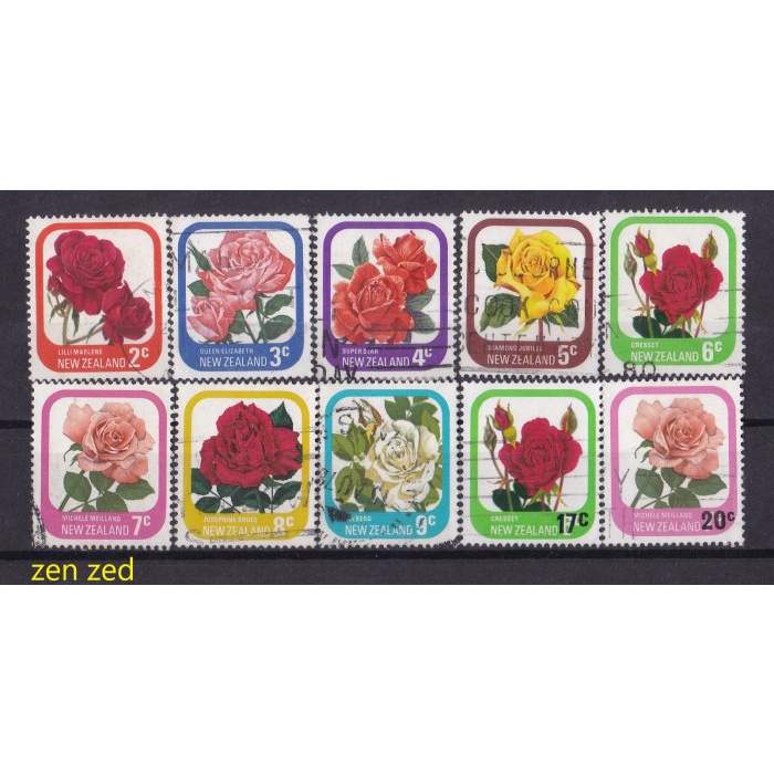 

0356 Perangko Selandia Baru Flowers Roses Mawar 10v Used