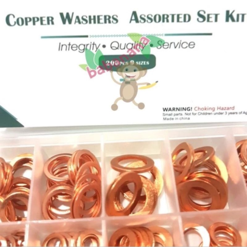 200pcs brass cooper seal ring cincin rata flat washer set kit box