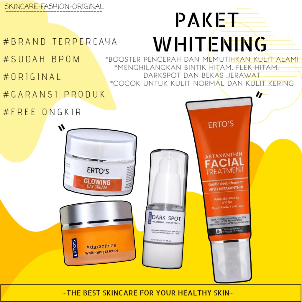 Paket Whitening wajah | Darkspot | Penghilang bekas jerawat | Bintik | Flek hitam | Glowing - ERTOS 