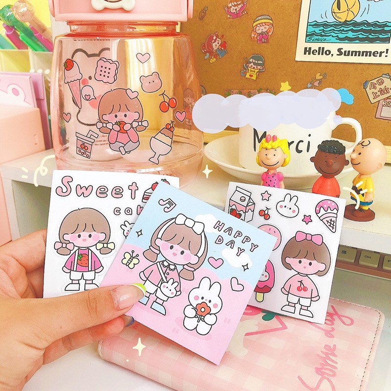 Stiker Motif Kartun Lucu Warna-Warni Anti Air Untuk Dekorasi Diary / Scrapbook DIY