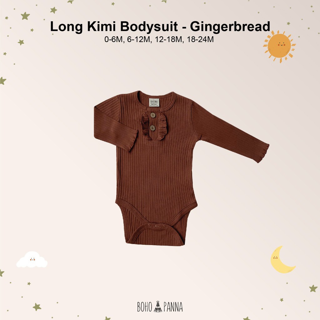Bohopanna Long Kimi Bodysuit GIngerbread 18-24m/Bohobaby Jumper Anak Bayi Onesie Ruffle Lengan Panjang-Gingerbread