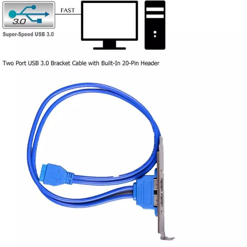 USB 3.0 Rear Panel Ecpansion Bracket to 20 Pin Header Cable 2 Port