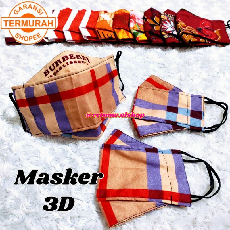 Masker 3D 3 Dimensi kain katun 2 ply lapis karet elastis warna hitam non medis Duckbill kn95 kf94