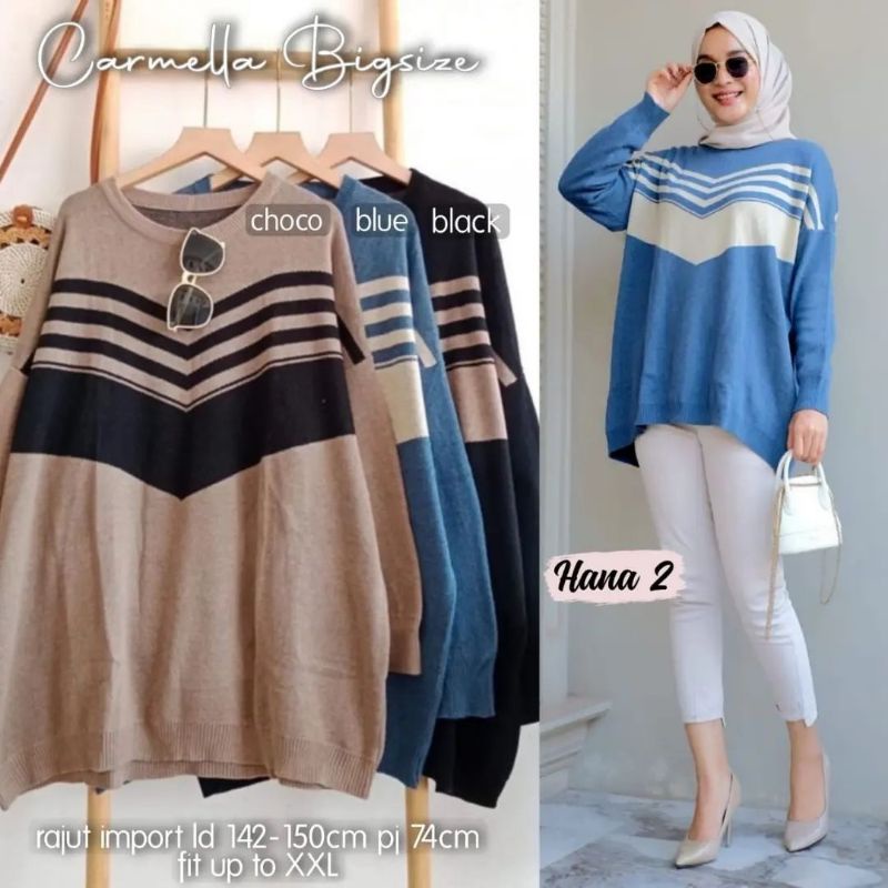 Carmella Bigsize blouse wanita jumbo blouse jumbo blouse rajut jumbo blouse rajut import blouse musl