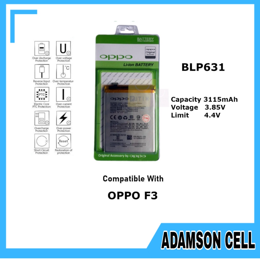 Baterai Original Oppo F3 CPH1609 Batre Batrai Batrei BLP631