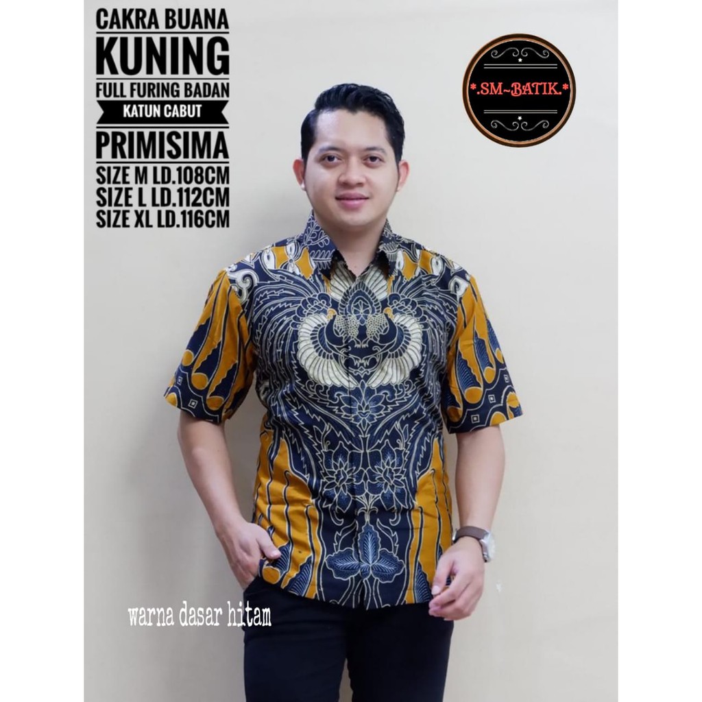 CAKRA BUANA KUNING SM BATIKSOLOAMANAH BAJU KEMEJA BATIK SOLO PRIA LENGAN PENDEK PANJANG LAPIS FURING ATASAN PREMIUM MODERN PERMANA MERAH BANGAU LEMON PANJI LESMONO NAVY GUNARDO BIMO IJO GUNAWAN GURDO IJO NAGA ABU BINTARA BRAMANTYA WISAKA KUNING SUKET KLA