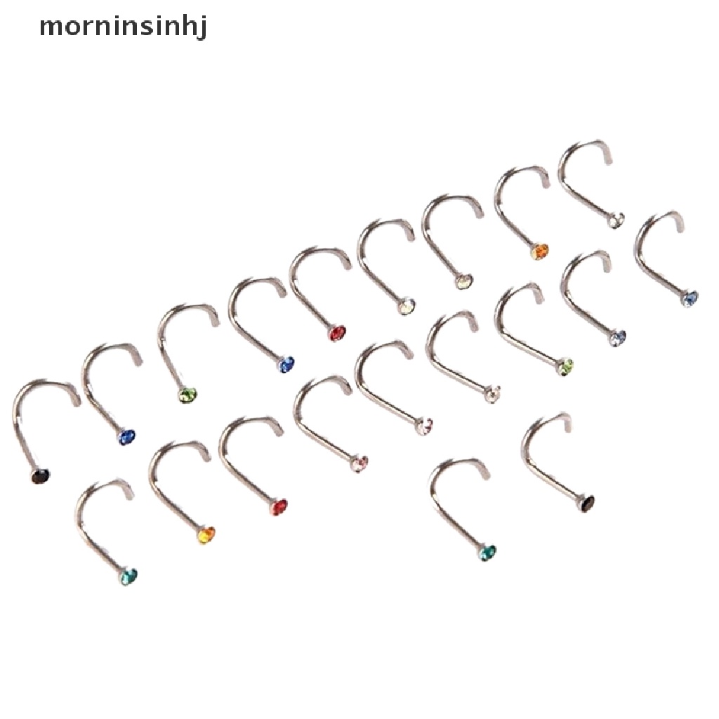 Mornin 10pcs Anting Tindik Hidung Bahan Stainless Steel Hias Kristal