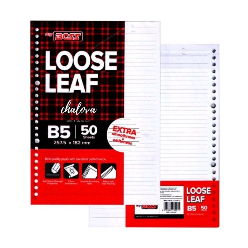 

[PAK] LOOSE LEAF BIG BOSS GARIS B5-50 PUTIH/KERTAS BINDER/ISI BINDER