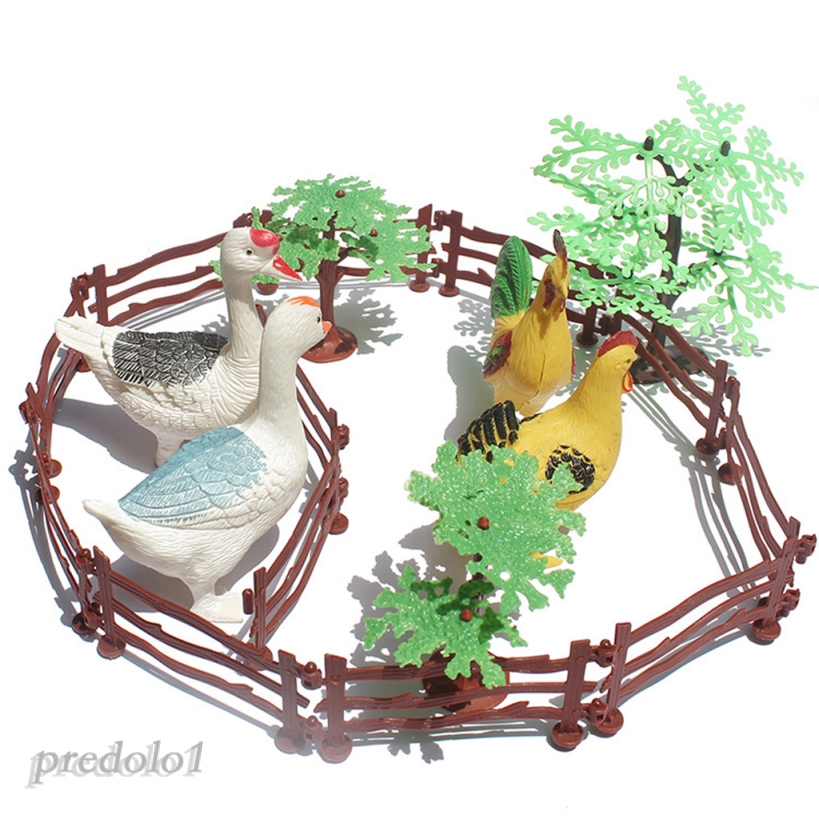 [PREDOLO1] 19 Pieces of Plastic Farm Animals Toys Hen Cock Duck Goose Model Figure Toys