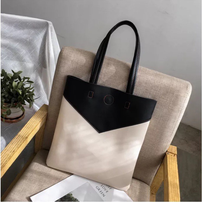TUGUFAMILY - COD SALE - TOTEBAG RESLETING KULIT BOTEGA [MUAT LAPTOP] KOMBI 2V HITAM, KREM, COKLAT | TOTEBAG KASUAL/KOREAN | TOTEBAG KERJA, KULIAH, SEKOLAH, TRAVELING | TOTEBAG FASHION SHOW