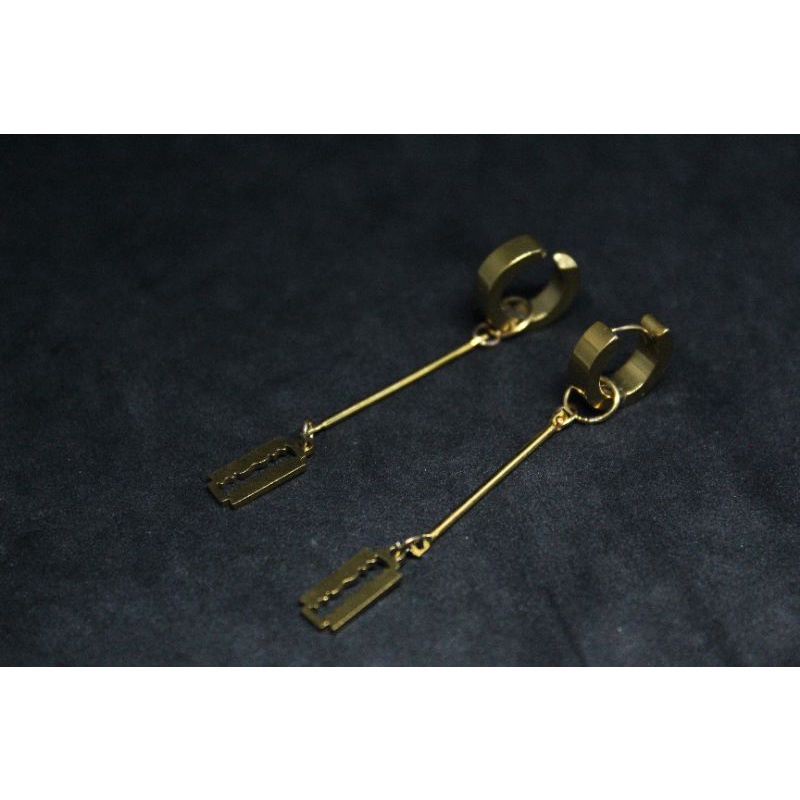 Anting Tindik dan jepit model batang silet warna gold / Anting fashion Korea