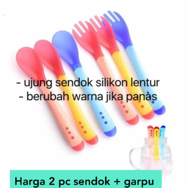 Sendok makan bayi Sendok bayi Sendok babyGarpu bayiBabysafetyspoon silikon heat sensing sensor panas