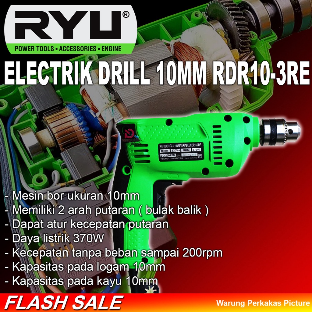 Ryu Mesin Bor 10mm RDR10-3RE - Electrik Drill - Mesin Bor Baja Ringan