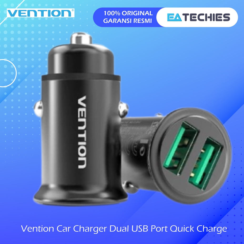 Vention Car Charger Mobil Dual USB Port QC Quick Charge