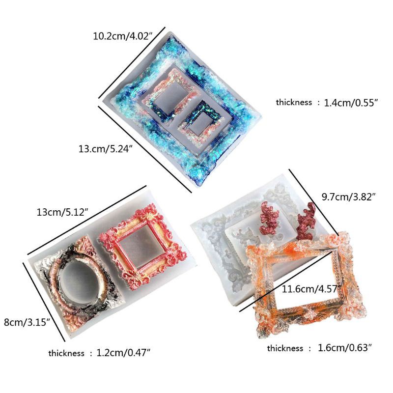 Glitter Handmade Photo Frame Resin Mold Silicone Picture Frame Fondant Mold Art Craft