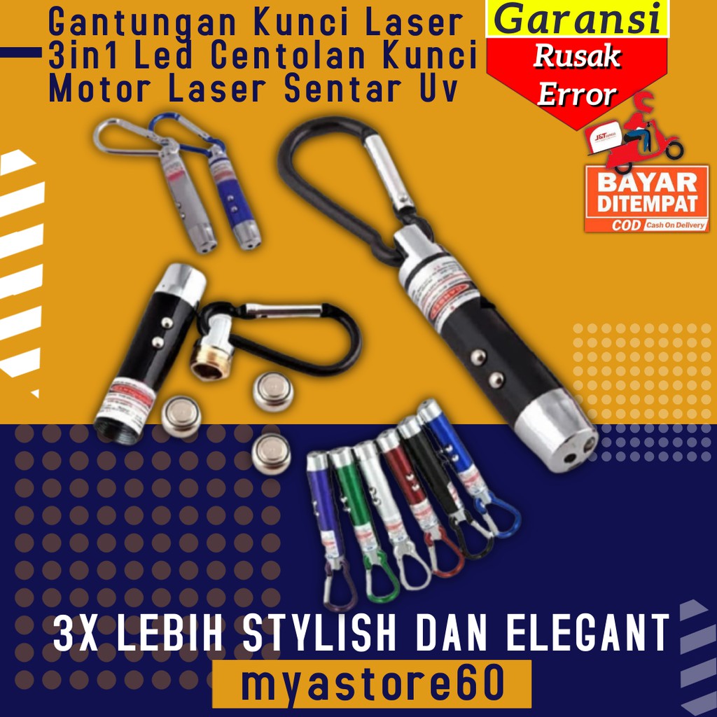 Gantungan Kunci Laser 3in1 Led Cantolan Centolan Kunci Motor Laser Sentar Uv