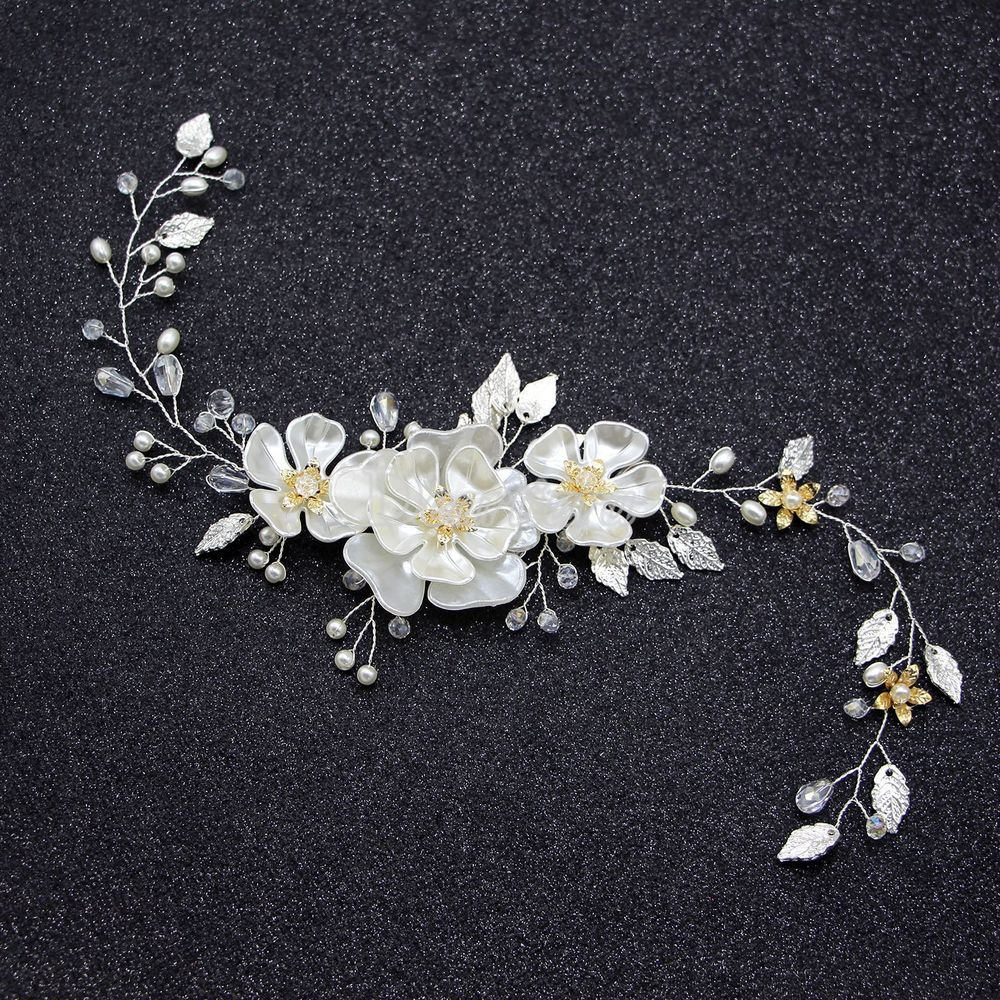 Fashion Bride Hand-woven Pearl Headdress White Crystal Flower Pearl Leaf Wedding Dress Accessories Headband Bridal Accessories