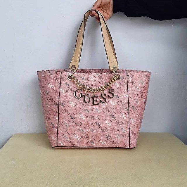 New arrival new collection tas guess tote bag logo rantai pink dan brown